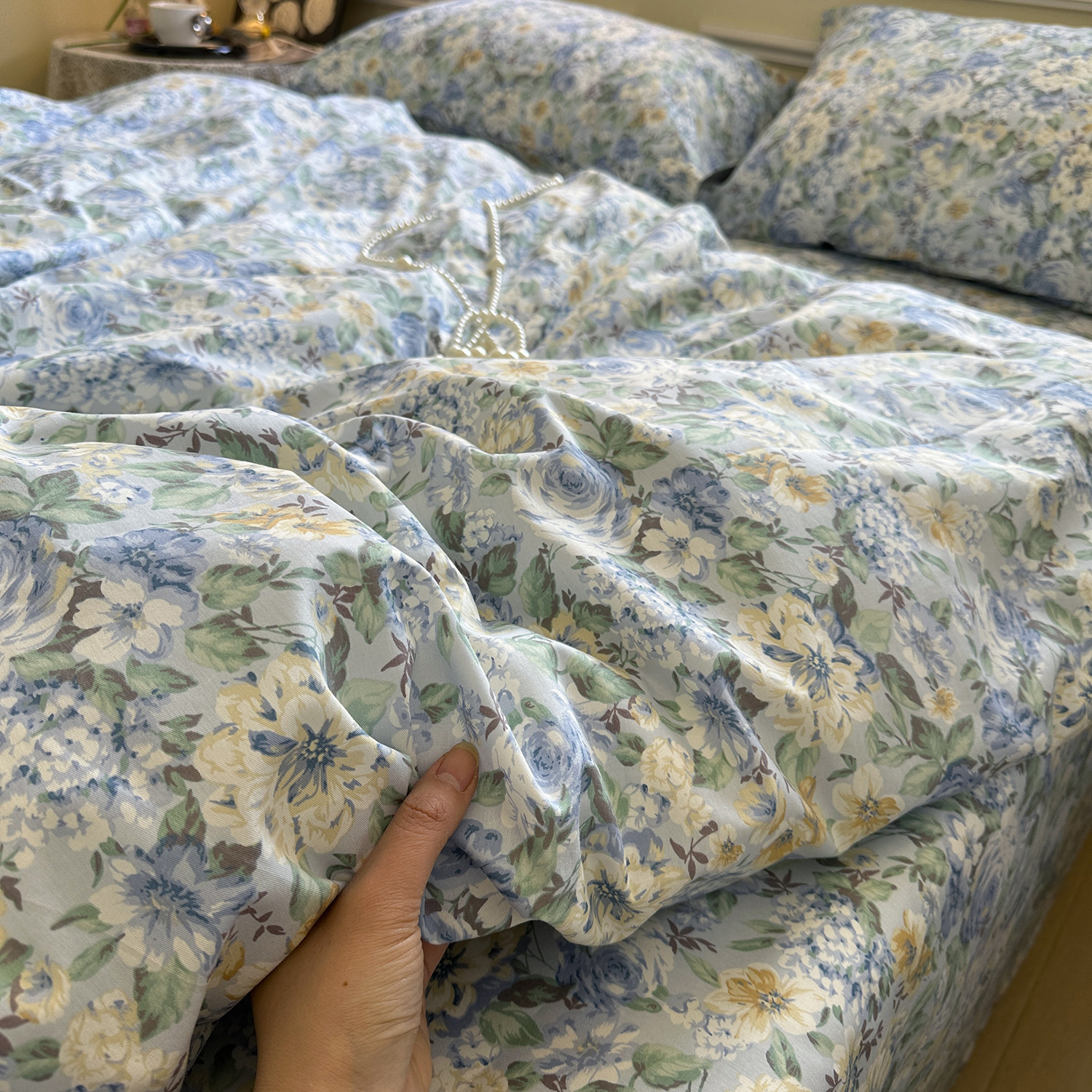 蓝玫瑰少女心田园全棉床单被套单件保护套纯棉床笠学生宿舍可定制