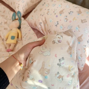 小奶猫A类全棉有氧双层纱床单被套单件纯棉床笠3四件套可定做单选