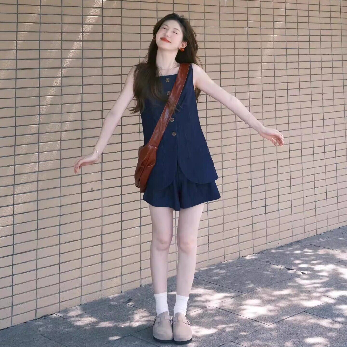韩系休闲运动套装女夏季学生宽松显瘦时尚背心上衣短裤两件套跑步
