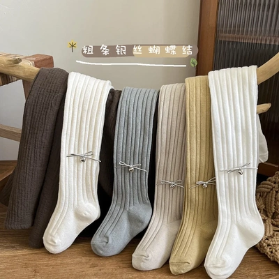 秋冬女童精棉保暖蝴蝶结连裤袜