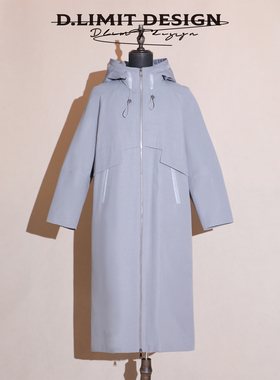 麻料砂洗防风极简立领廓形抽绳连帽鹅绒服DLOB82J