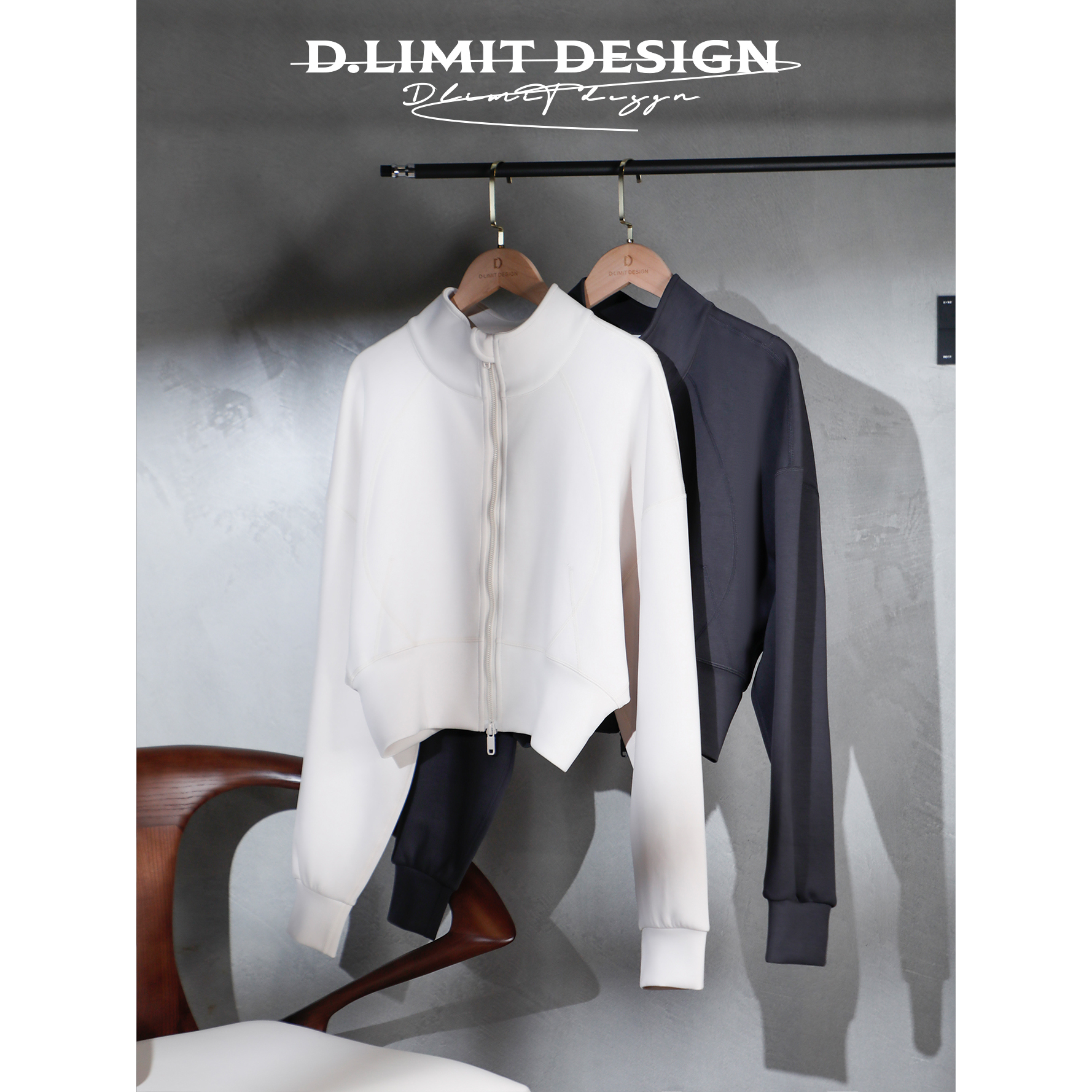 莫代尔弹力休闲双拉链头立领短卫衣DLLJ904