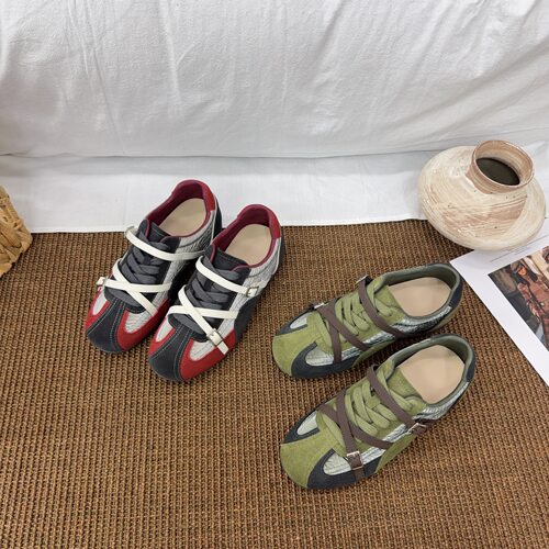 03-67秋季新品女真皮拼接布面圆头系带德训软底舒适百搭内增高4cm