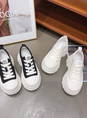 529-16夏季新品女真皮拼接网纱厚底系带休闲鞋网红同款增高7cm潮