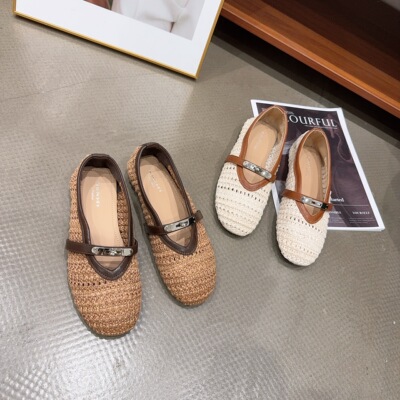 8616-1夏季新品女一直带平底浅口编织小单鞋软底舒适小香风韩版潮