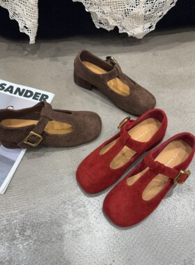 6501-1春季新品女真皮一字带圆头方根玛丽珍小单鞋韩版跟高3.5cm