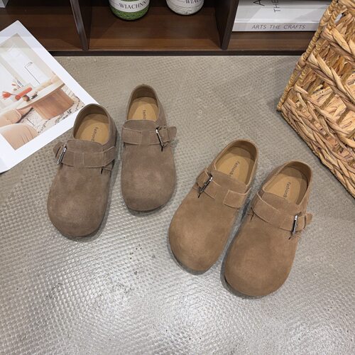 F8806秋季新品女真皮一直带魔术贴圆头勃肯休闲单鞋简约舒适百搭
