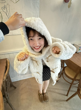 BONNIE《人间小奶油》可爱毛绒连帽外套女秋冬保暖减龄毛毛大衣