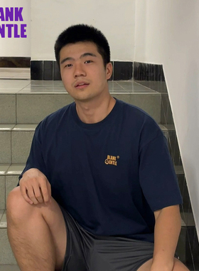 BlankGentle经典日系撞色LOGO印花短袖宽松圆领纯棉t恤美式简约