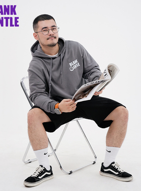 BlankGentle灰色小熊印花连帽卫衣美式男大码宽松潮流男帽衫百搭