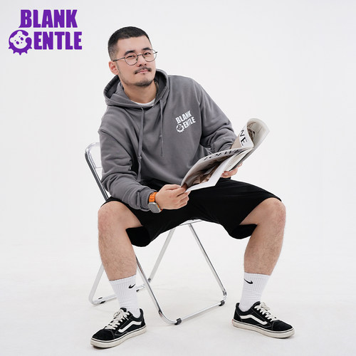 BlankGentle灰色小熊印花连帽卫衣美式男大码宽松潮流男帽衫百搭