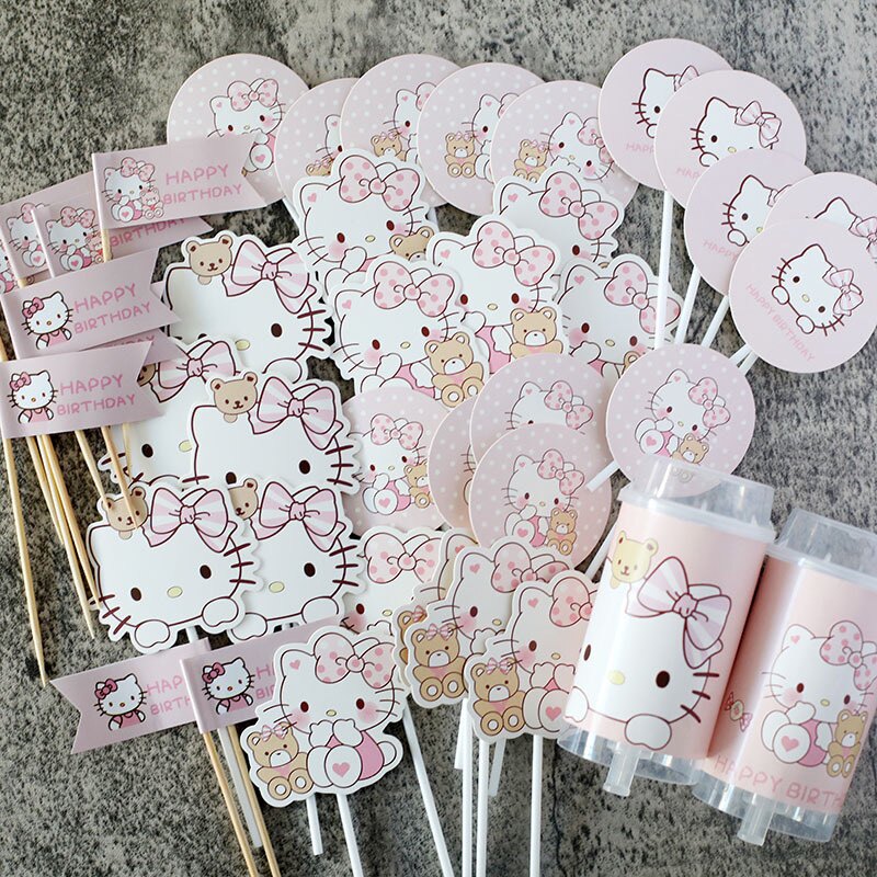 粉色猫咪主题女孩生日满月宴装饰甜品台装饰