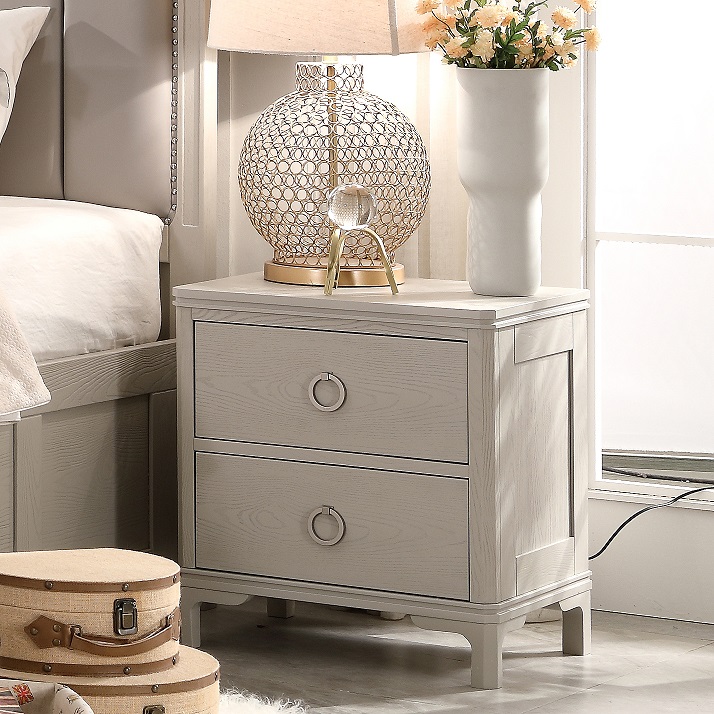 美式轻奢浅灰色床头柜