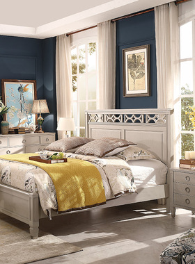 美式轻奢浅灰色红橡全实木婚床1.8米卧室家具简约现代双人实木床