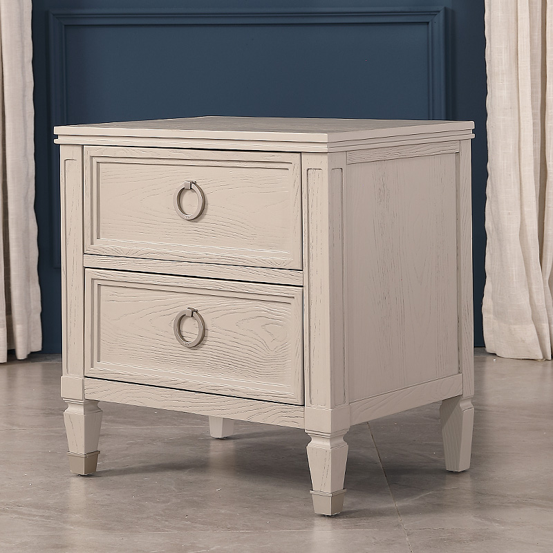 美式浅灰色床头柜轻奢