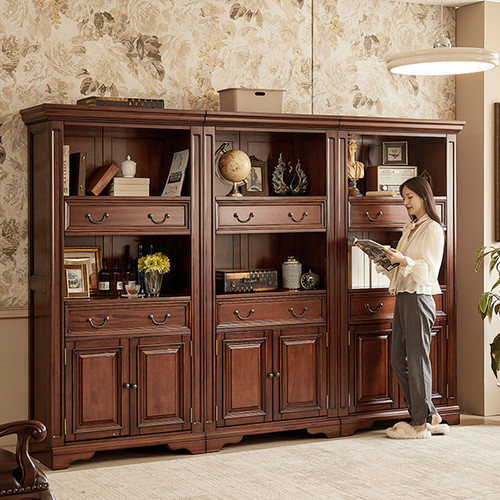美式新古典全实木书柜可组合