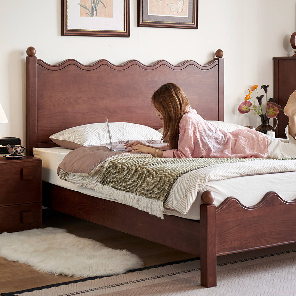 新品美式中古风红橡木全实木床1.8米法式复古气压高箱储物床1.5米