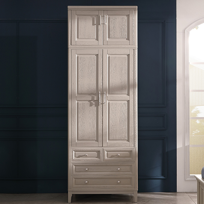 美式轻奢浅灰色全实木两门衣柜
