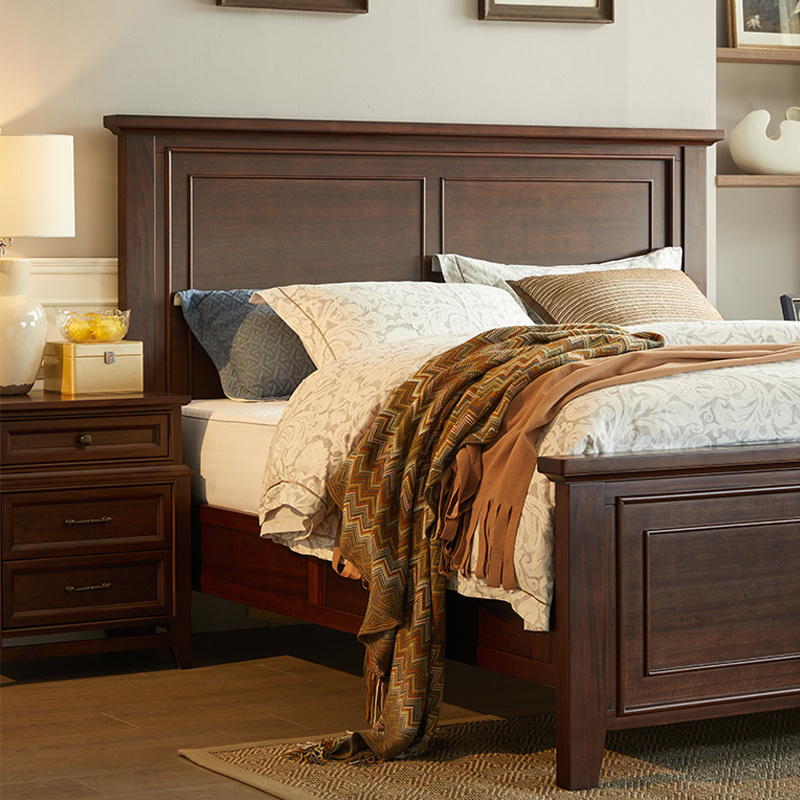 新品简约美式核桃木双人床