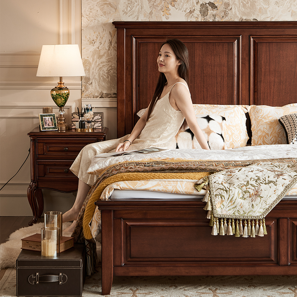 美式实木床金丝柚木实木平头床