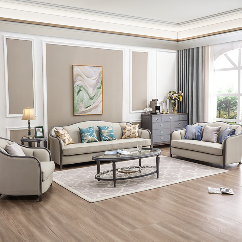 美式轻奢红橡木灰色全实木真牛皮沙发单双三人位头层牛皮沙发组合