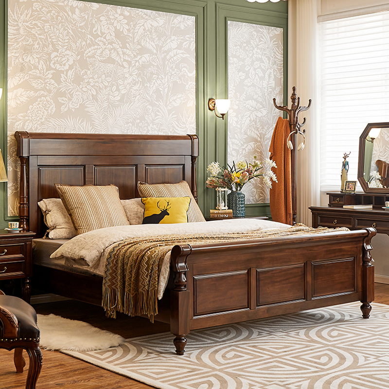 美式奢华桃花心木大户型雪橇床