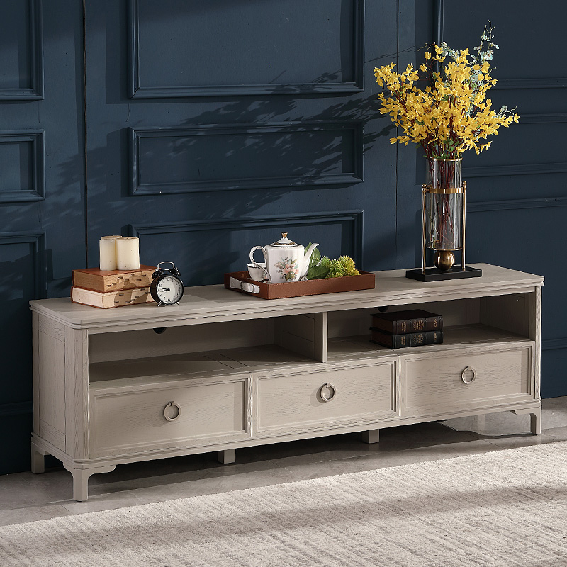 美式轻奢红橡木浅灰色实木电视柜