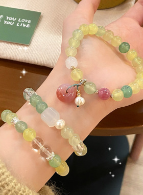 春天清新甜美森系苹果绿玛瑙手链盐源玛瑙平安扣简约方糖学生