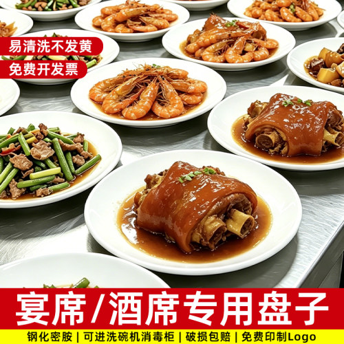 饭店专用盘子商用农村宴席酒店酒席仿瓷菜盘白色欧式密胺圆盘餐具