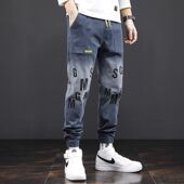 子男士 牛仔长裤 2021新款 潮牌潮流春秋款 秋季 宽松松紧腰小脚裤 工装