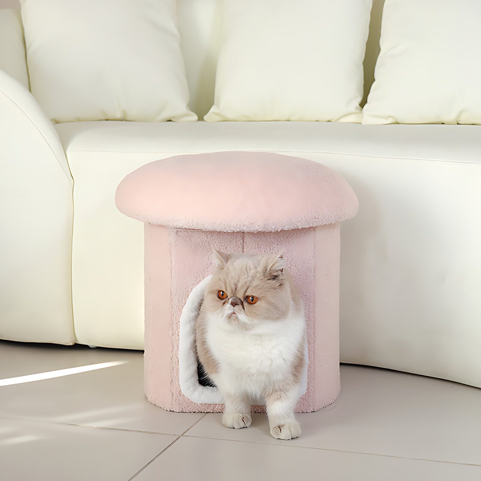 可坐猫窝凳绒布圆形收纳凳宠物休息窝新款可折叠圆柱储物凳换鞋蘑