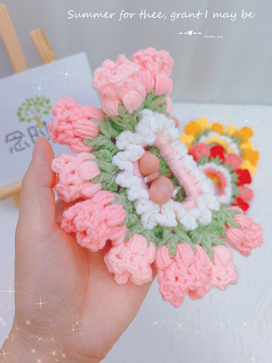 DIY HAND-WOVEN LILY-OF-THE-VALLEY HAIR RING HEAD ROPE WOOL MATERIAL PACKAGE CROCHET HOMEMADE HAIR ACCESSORIES AS GIFTS FOR GIRLFRIENDS