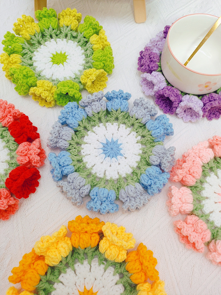 DIY HAND-WOVEN LILY OF THE VALLEY FLOWER WATER COASTER HEAT INSULATION PAD WIND CHIME SMALL FLOWER WOOL CROCHET MATERIAL BAG GIRLFRIEND GIFT