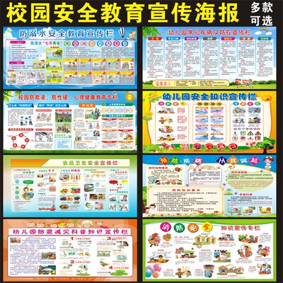 校园安全教育日宣传海报展板学校防火禁毒反对校园欺凌预防溺水画