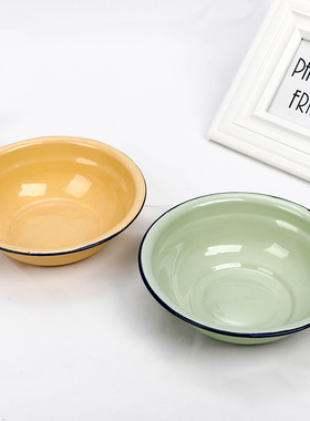 纯色搪瓷碗怀旧泡面碗家用菜碗汤盆卷边盆绿色黄色汤碗工人吃面碗