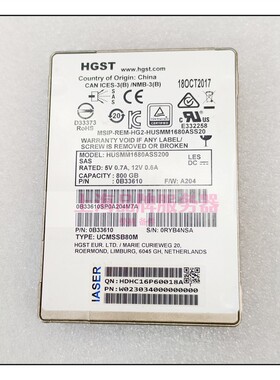 浪潮存储as2600G2 As5300/5500固态HUSMM1680ASS200 800G SAS 2.5