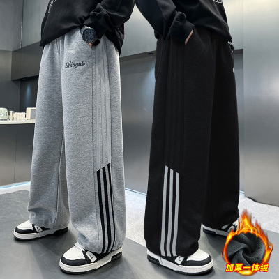 男童加绒裤子秋冬一体保暖运动裤