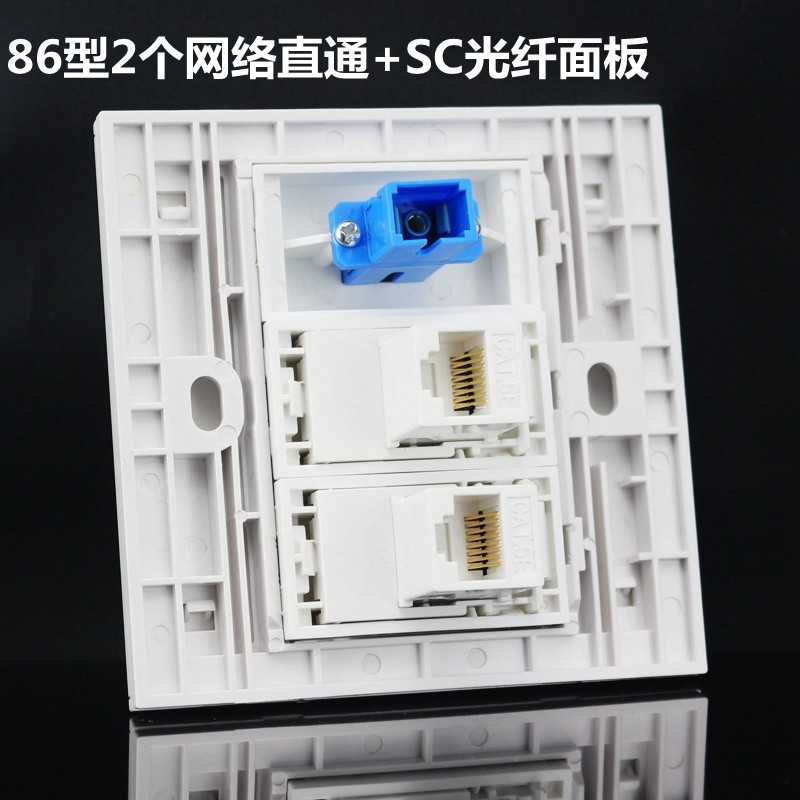 86型CAT5电脑直通插座面板 宽带网线面板 SC光纤电脑直插墙壁面板