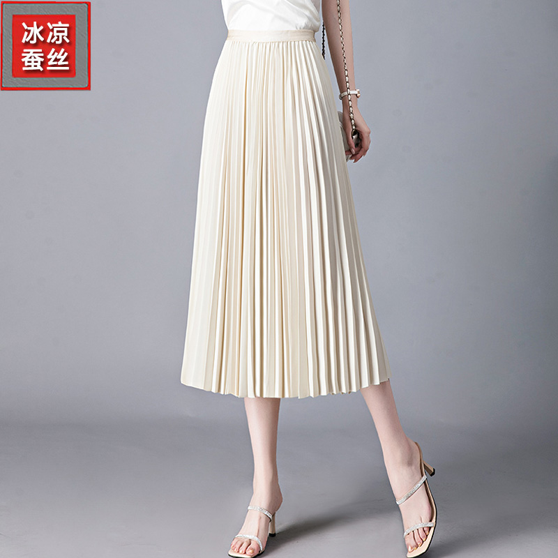哥弟专柜同款真丝百褶裙女2025夏季新款高腰显瘦中长桑蚕丝半身裙