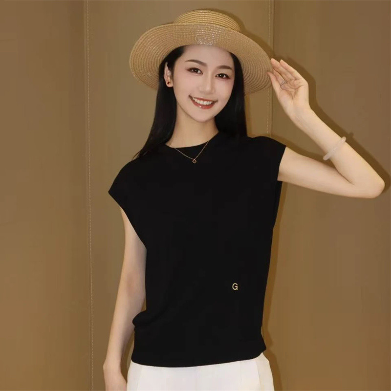 哥弟商场同款2025夏季新款圆领字母宽松冰丝无袖针织衫背心女上衣
