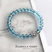 海 女儿天然水晶爆花蓝晶石藏银防辐射串珠手链送女友闺蜜水晶礼