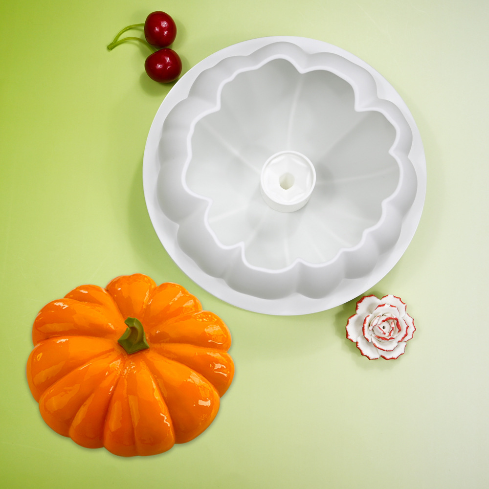 万圣节仿真大南瓜慕斯模具DIY甜品巧克力硅胶磨具配南瓜蒂蛋糕模