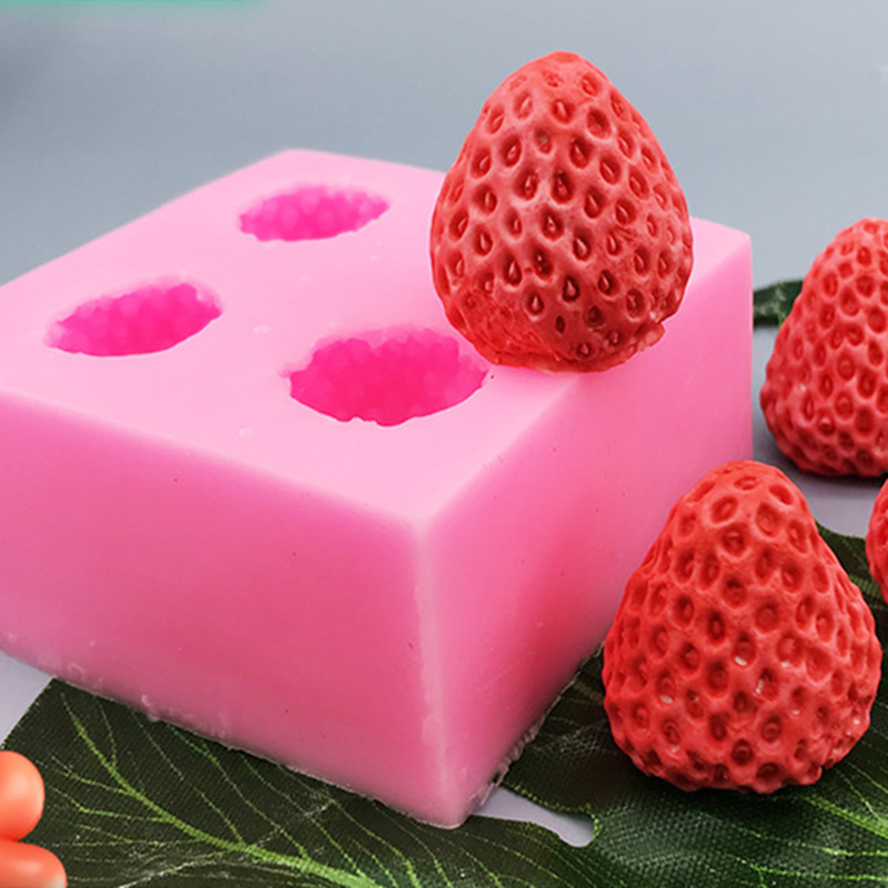 立体草莓模具硅胶巧克力翻糖生日蛋糕慕斯装饰蜡烛香薰模烘焙工具