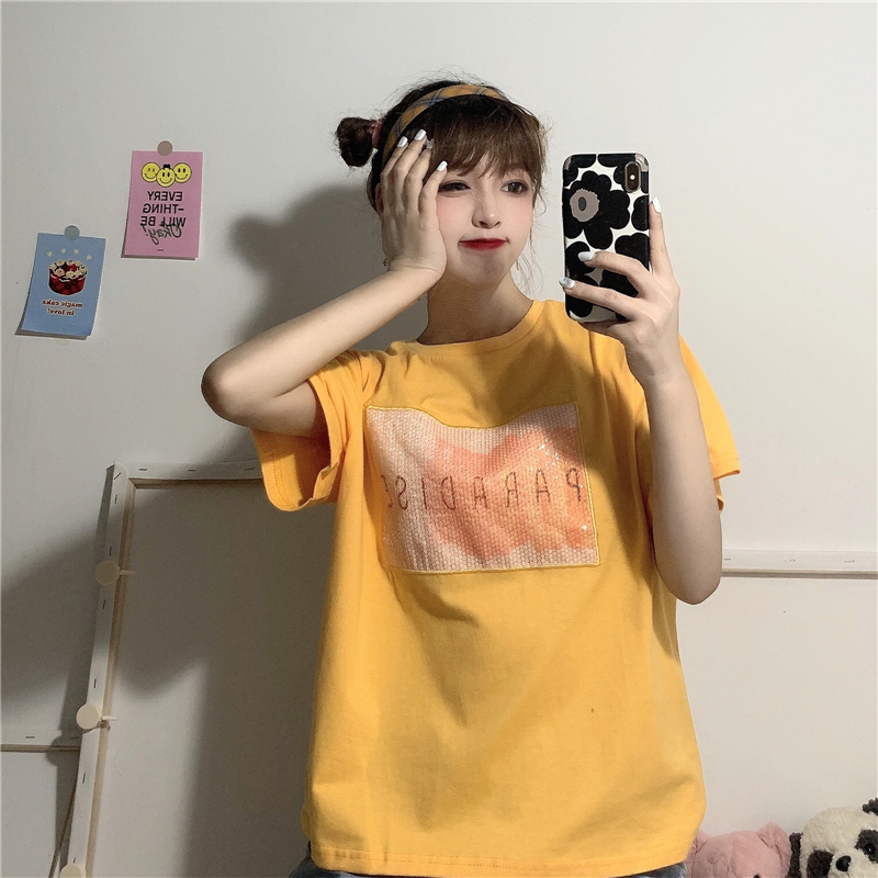 實拍棉刺繡亮片東大門夏季韓版短袖恤上衣女