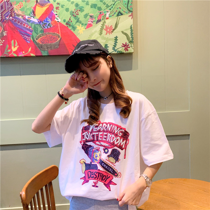 Hong Kong style short sleeve loose and versatile top