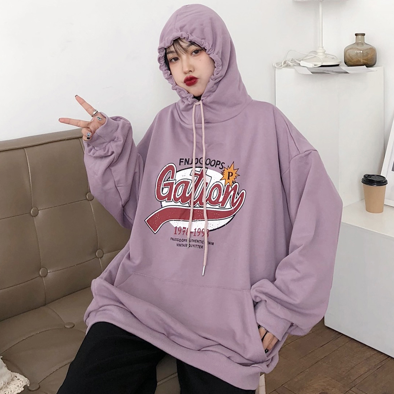 Real shot fish scale Hooded Sweater long sleeve loose letter