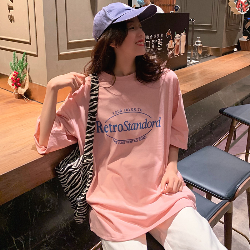 Real shot short sleeve T-shirt women's summer new Korean loose medium length top large women's clothing