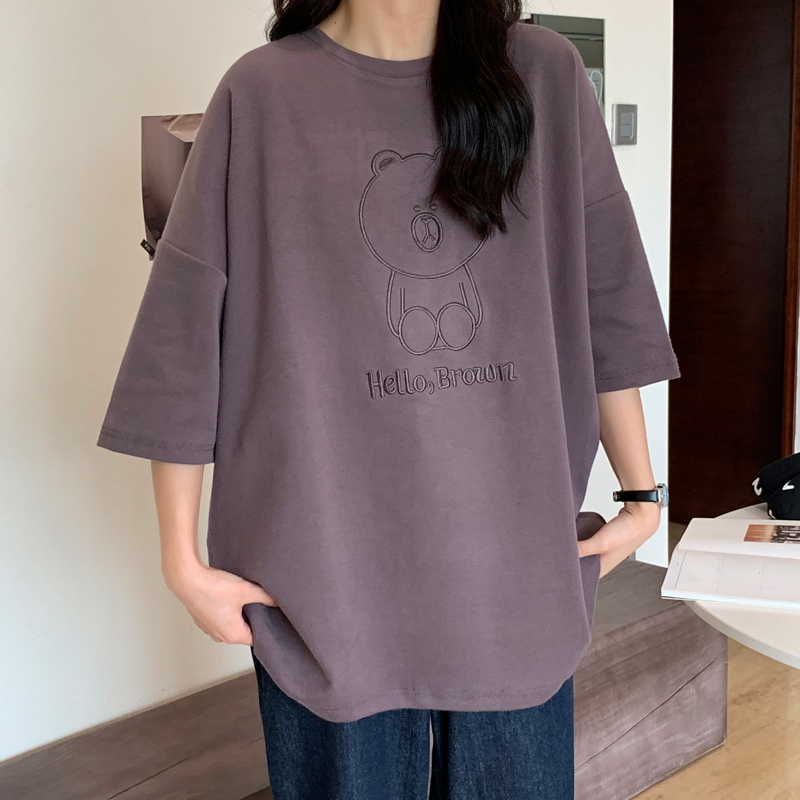 實拍古着短袖恤女韓版網紅超火寬鬆小熊刺繡上衣