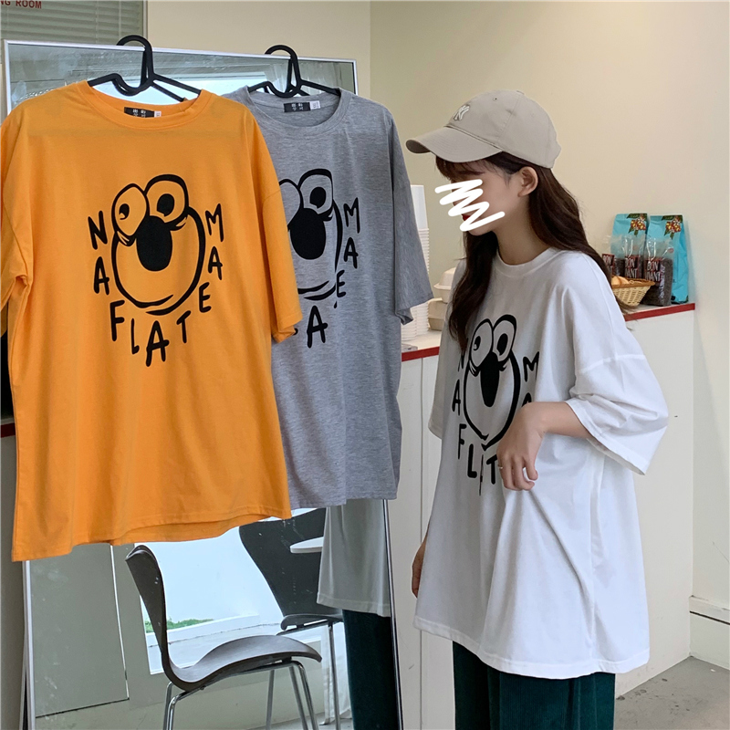 Real shot Korean Short Sleeve T-Shirt women's net red super fire medium length cotton