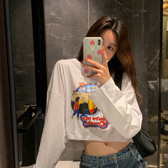 Real shooting long sleeve T-shirt women's loose short versatile student top